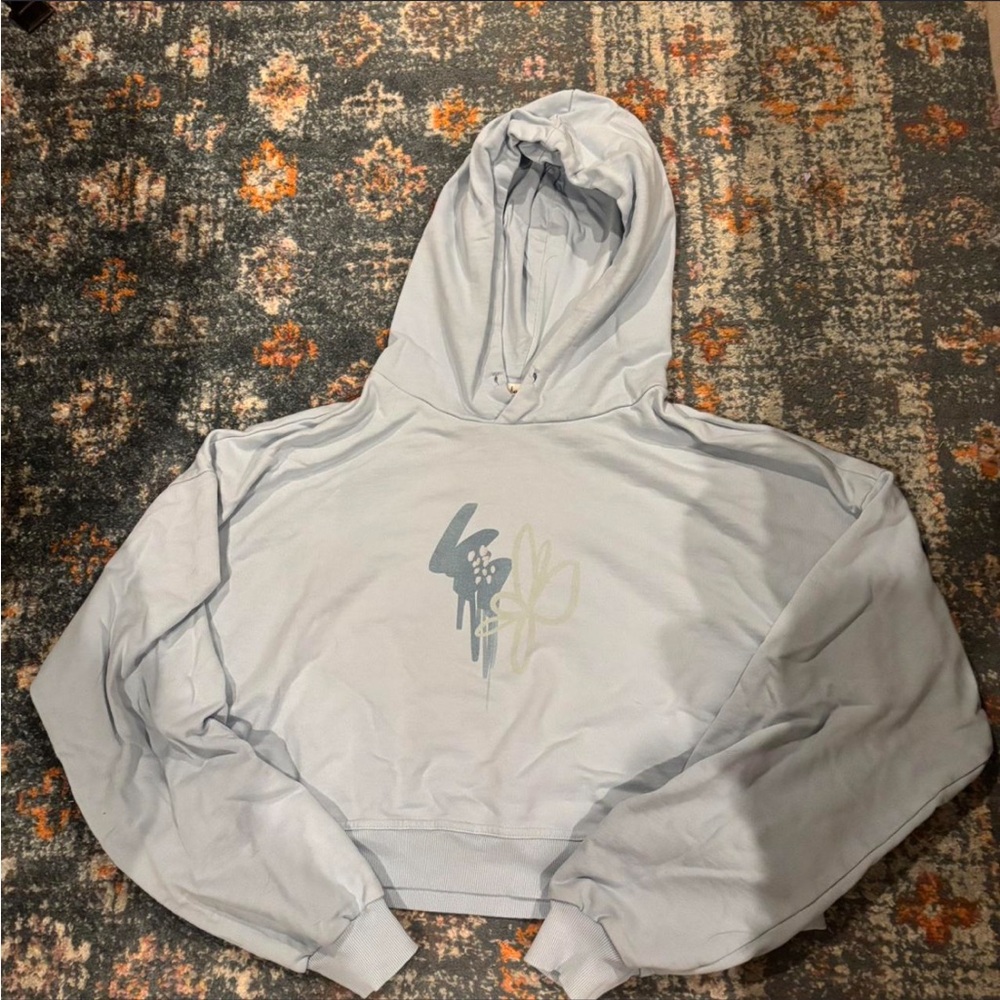 Light Blue Women's Cropped Hoodie Sweatshirt